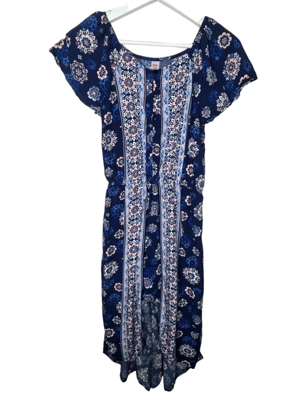Justice Girls Romper Size 16 Blue Floral Boho Overlay